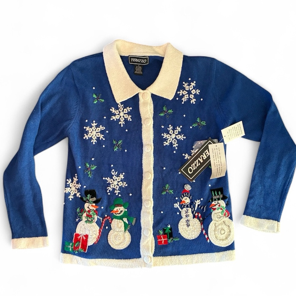 Blue Snowman Vintage  Cardigan Sweater
